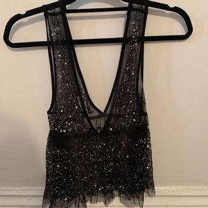 Embellished Sequin V-Neck Tank Top